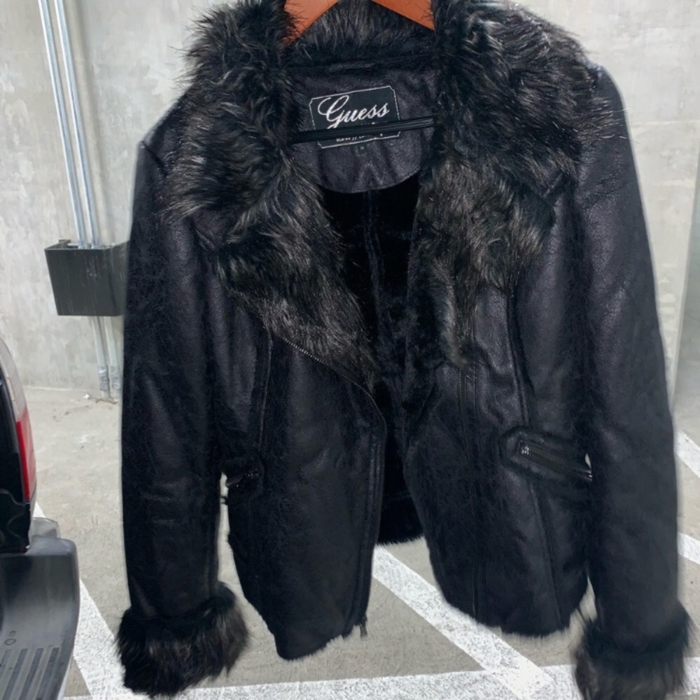 Guess faux leather and faux fur leather jacket